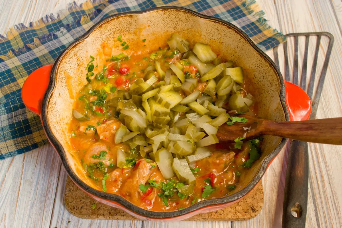 Azu in Tatar met zoute komkommers en aardappelen. Stap -By -stap Recept met foto, Kaleyard Azu in Tatar met zoute komkommers en aardappelen. Stap -By -stap Recept met foto
